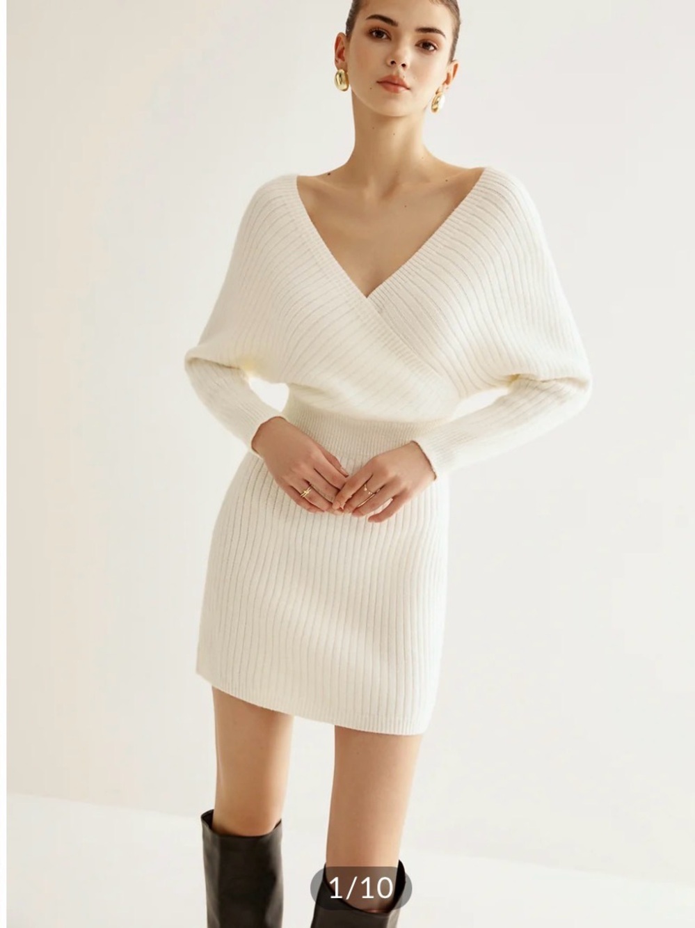 Commense Criss Cross Cinched V-Neck Sweater Dress
